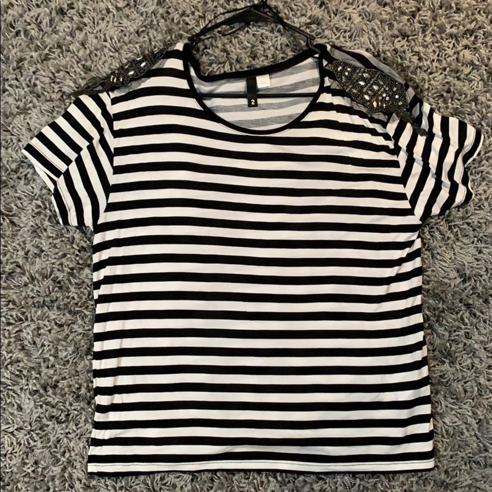 Striped embellished Short Sleeve Top